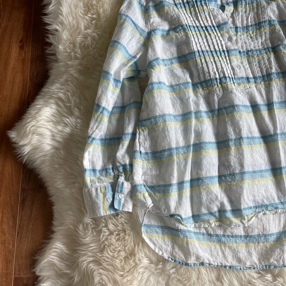 Lane Bryant Stripe Cotton Linen Pleated Top 14/16